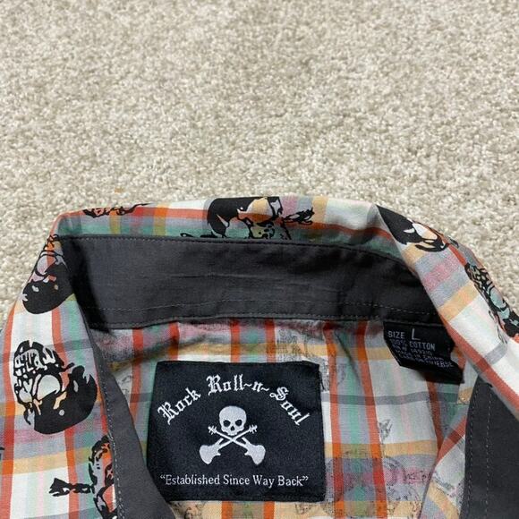 Rock Roll N Soul Shirt Mens L Skulls AOP Lightweight Western Grunge Y2K Biker - Picture 2 of 8